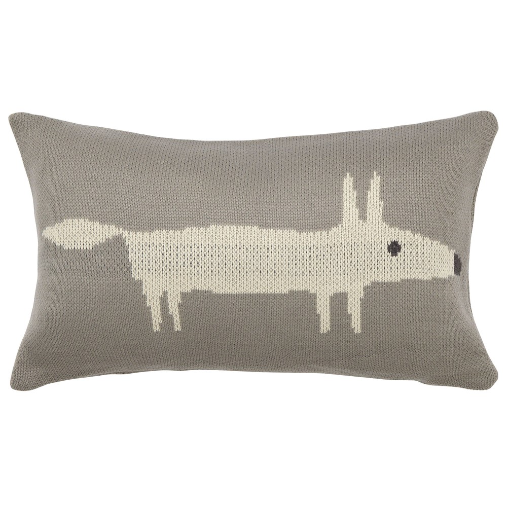 Mr Fox Cotton Cushion By Scion in Silver Grey